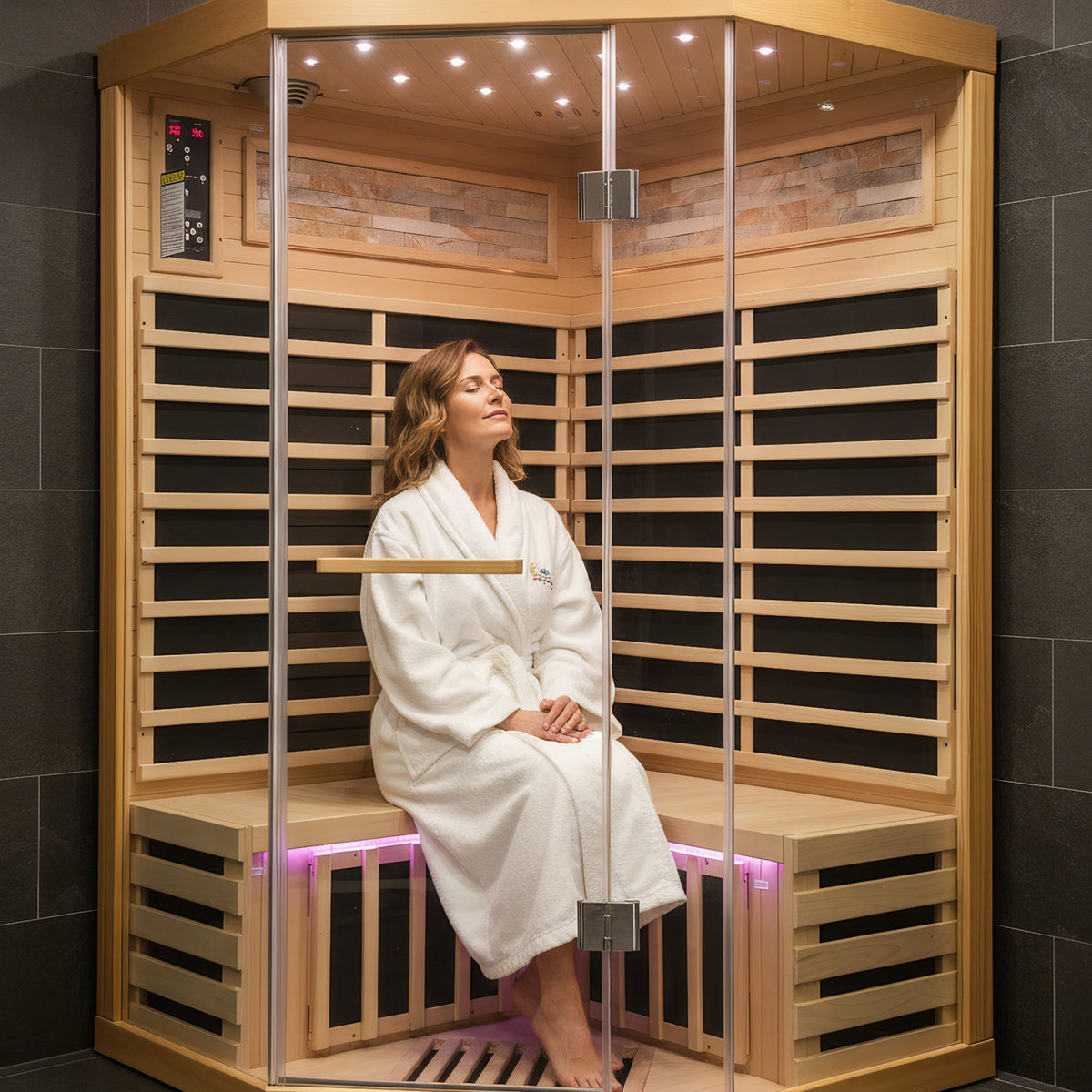 2-Person Canadian Hemlock FAR Infrared Indoor Sauna | 7 Carbon Heaters, Starlight Ceiling, 149°F