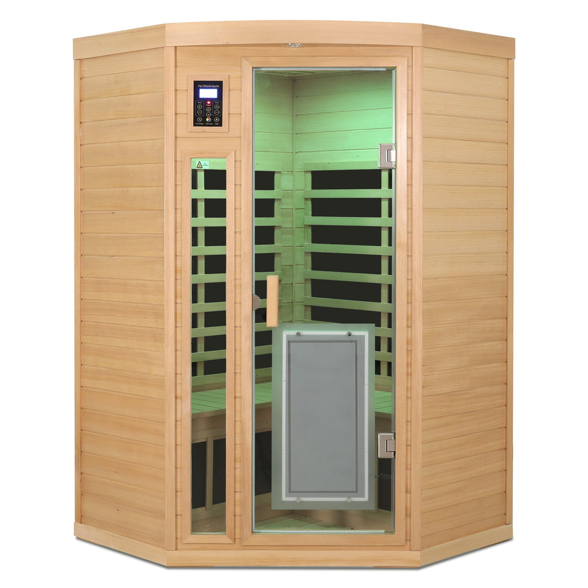 Low EMF, there is also a heating plate on the glass door, can be placed on the pentagon in the corner of the room, Hemlock wood Far-infrared indoor Two person sauna room