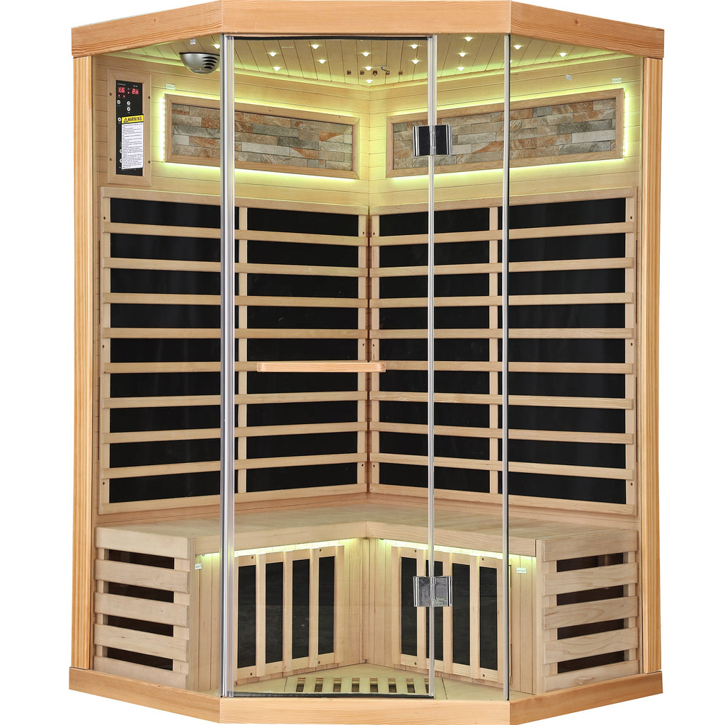 2-Person Canadian Hemlock FAR Infrared Indoor Sauna | 7 Carbon Heaters, Starlight Ceiling, 149°F