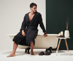 Honeycomb Cotton Hooded Bathrobe | Naturally Dyed, Charcoal