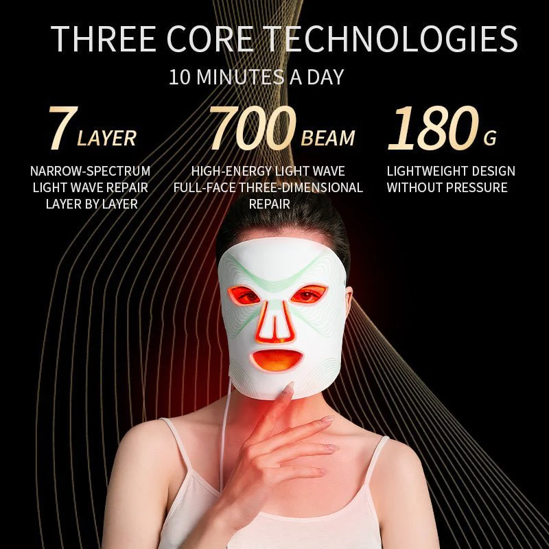 Revival Glow 7-Mode LED Face Mask with Facial Sheet Masks | 100 LED Beads, 625–850nm Light Modes