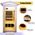 Single Person Spruce Far Infrared Sauna With Ambient Lighting And Bluetooth Music - Natural