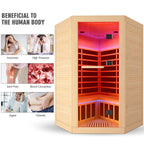 2-Person Canadian Hemlock FAR Infrared Corner Sauna | 9 Heaters, 86–149°F, Bluetooth