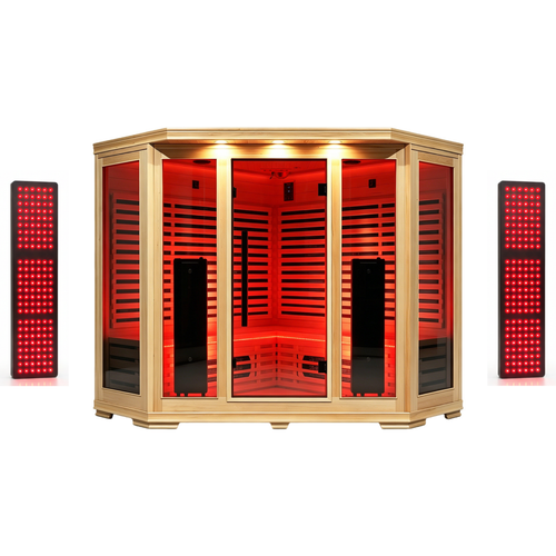 Blisspod I Vienna RED I All-In-One - Full Spectrum + Red Light Therapy I Indoor Corner Premium Sauna I 4-5 Person