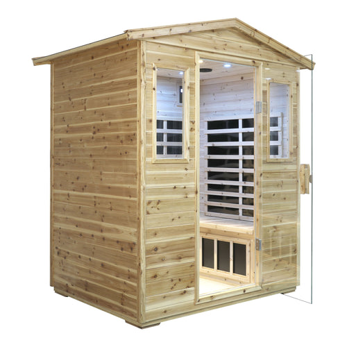 4-Person Outdoor Old Fir FAR Infrared Sauna | 8 Heating Panels, 77–140°F, Bluetooth & Ambient Lighting