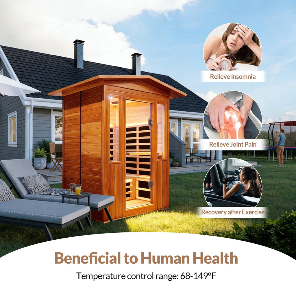 2-Person Outdoor Red Cedar & Canadian Hemlock FAR Infrared Sauna | 8 Heating Panels, Bluetooth, 77–140°F