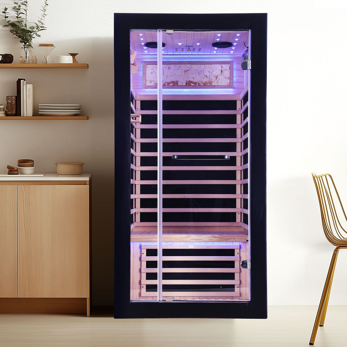 1-Person Hemlock Infrared Sauna | 7 Carbon Heaters, Starlight Ceiling, 149°F