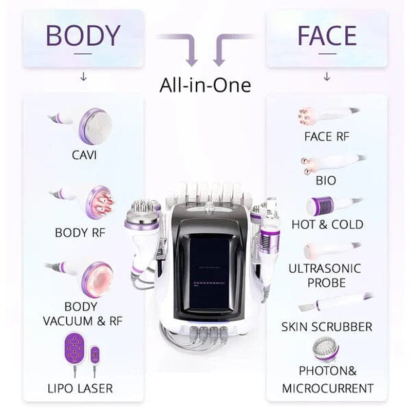 BRÜUN 10 in 1 Cavitation Machine Cellulite Removal Radio Frequency Body Sculpting RF Facial Skin Care Beauty Equipment for Beauty Studio & Home Use