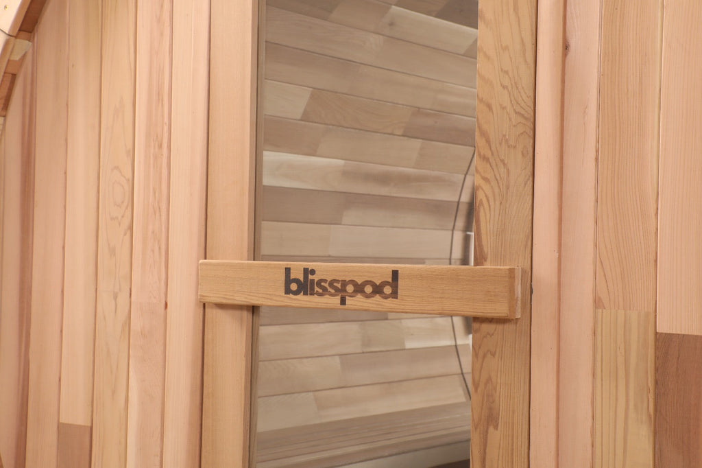 Blisspod Prague 2–4 Person Canadian Red Cedar Outdoor Barrel Sauna | Steam Heater + Full Glass Back