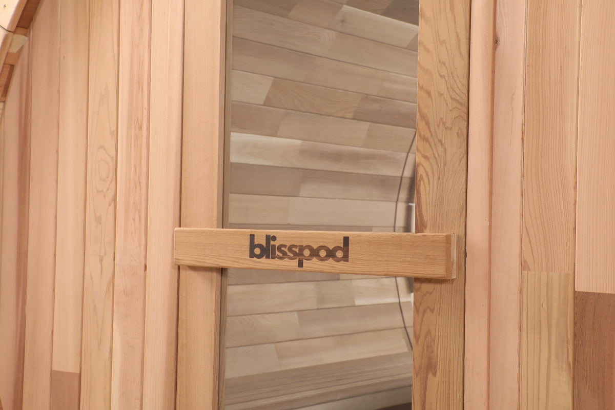 Blisspod Prague 2–4 Person Canadian Red Cedar Outdoor Barrel Sauna | Steam Heater + Full Glass Back