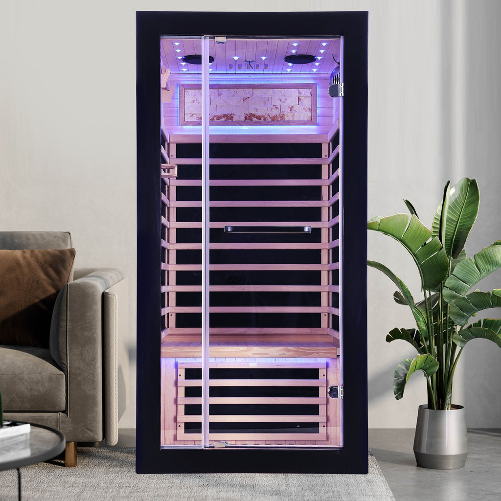1-Person Hemlock Infrared Sauna | 7 Carbon Heaters, Starlight Ceiling, 149°F