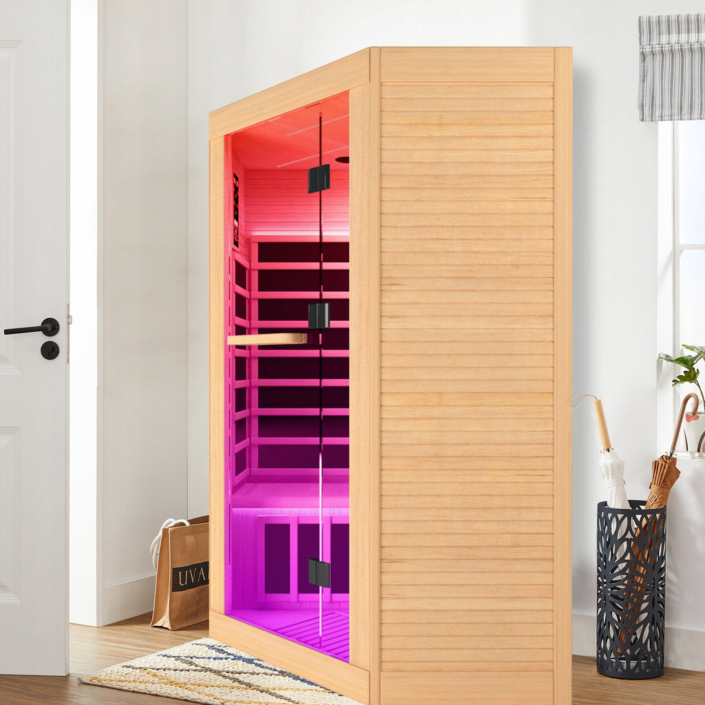 2-Person Canadian Hemlock FAR Infrared Corner Sauna | 9 Heaters, 86–149°F, Bluetooth