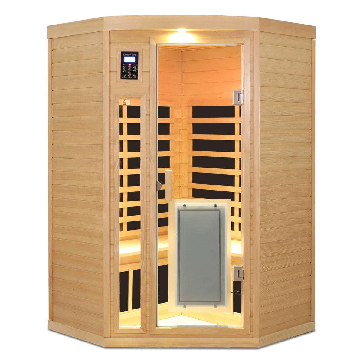 Low EMF, there is also a heating plate on the glass door, can be placed on the pentagon in the corner of the room, Hemlock wood Far-infrared indoor Two person sauna room