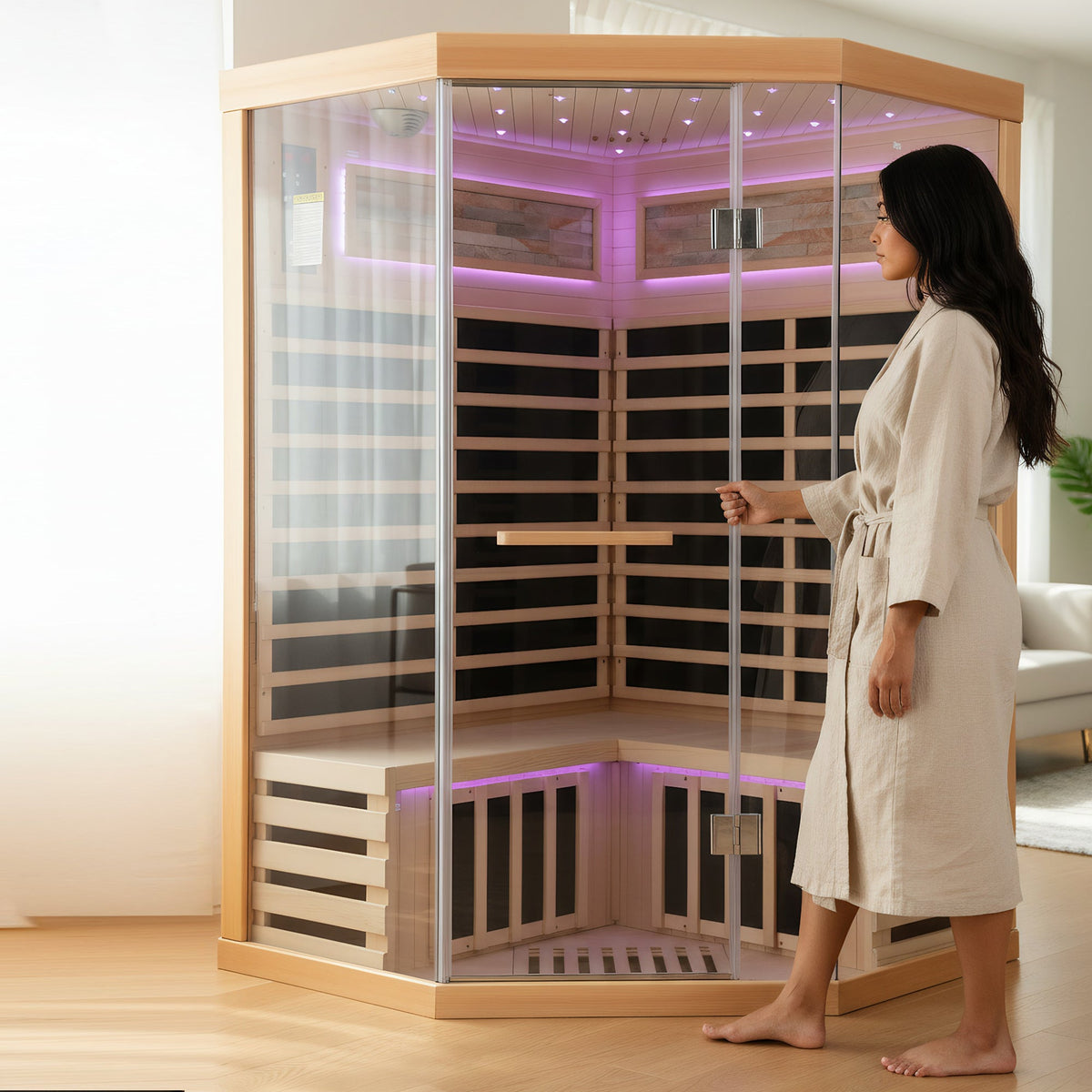 2-Person Canadian Hemlock FAR Infrared Indoor Sauna | 7 Carbon Heaters, Starlight Ceiling, 149°F
