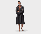 Honeycomb Cotton Hooded Bathrobe | Naturally Dyed, Charcoal