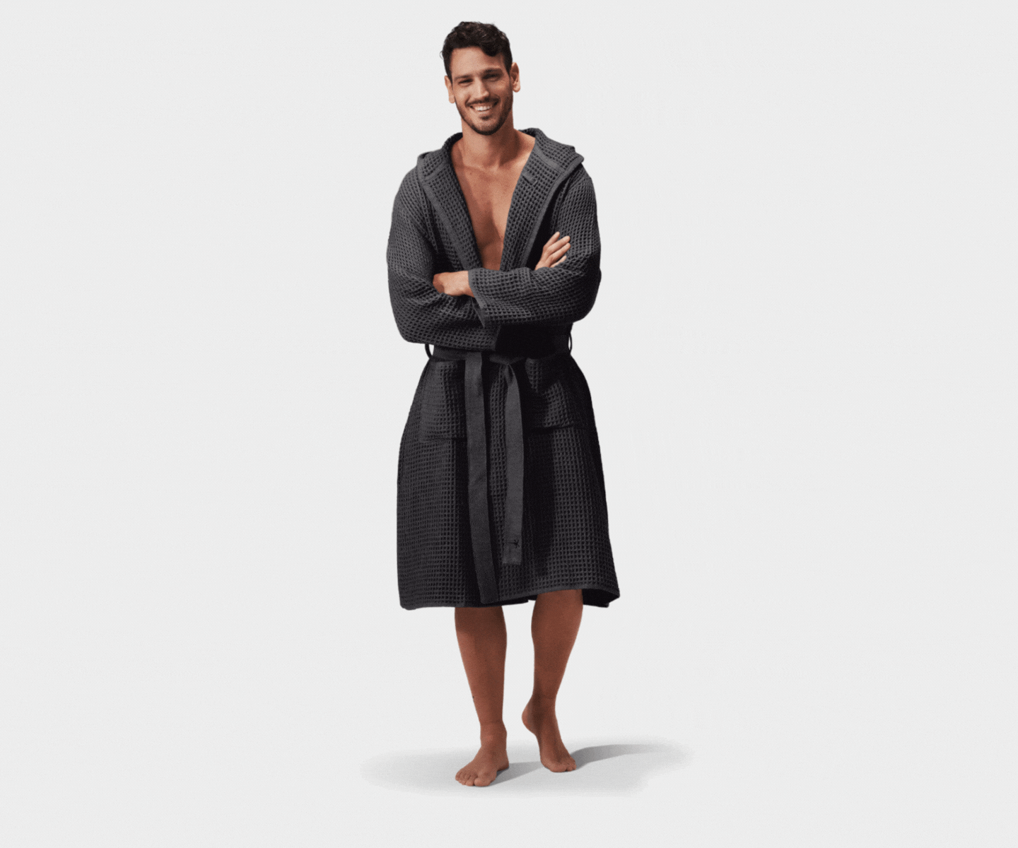 Honeycomb Cotton Hooded Bathrobe | Naturally Dyed, Charcoal