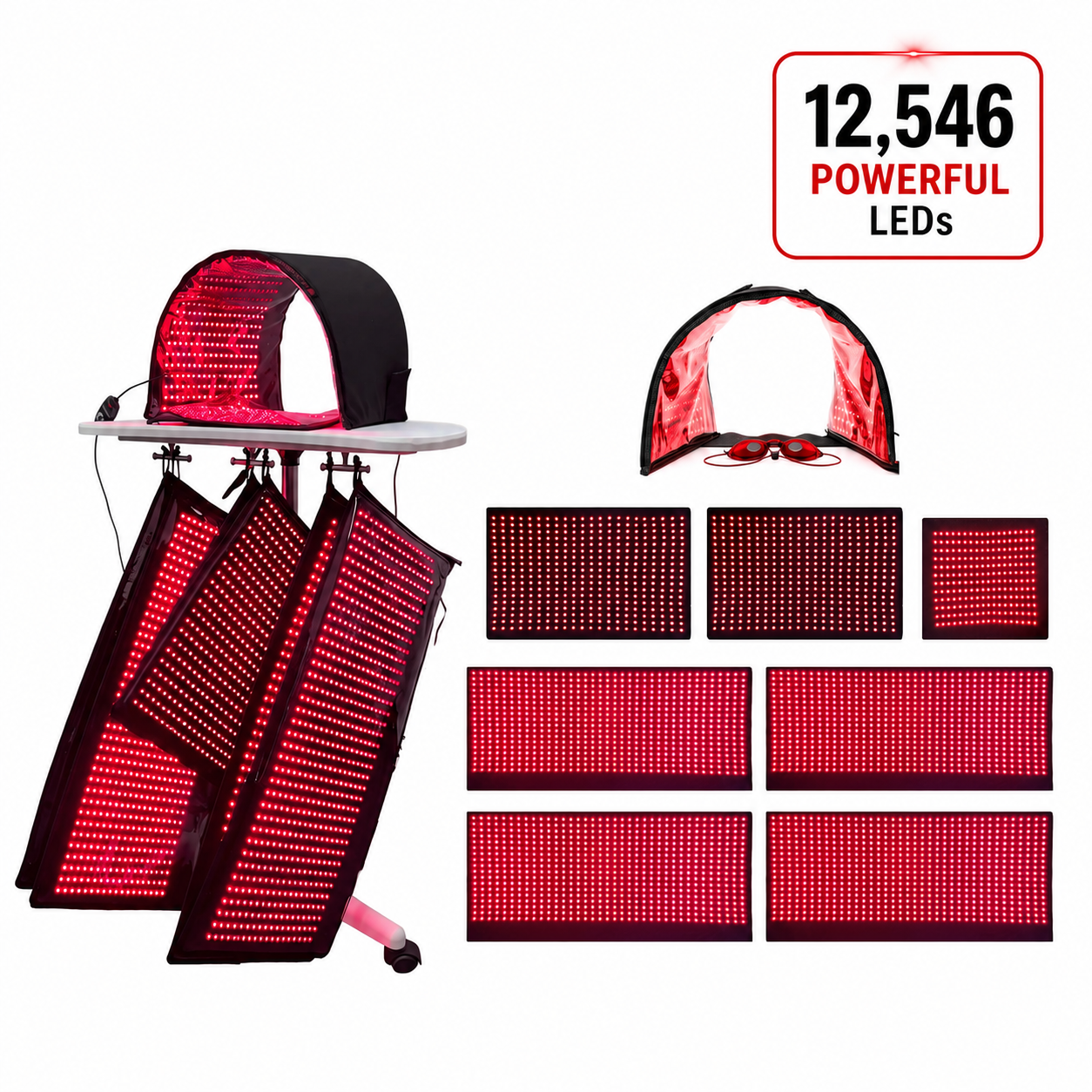 Full Body Red Light Therapy System 12,546 LED's in System. Includes 4 Pads 11" X 27", 2 Pads 11' X 16", 1 Face Dome, 1 Chin Pad