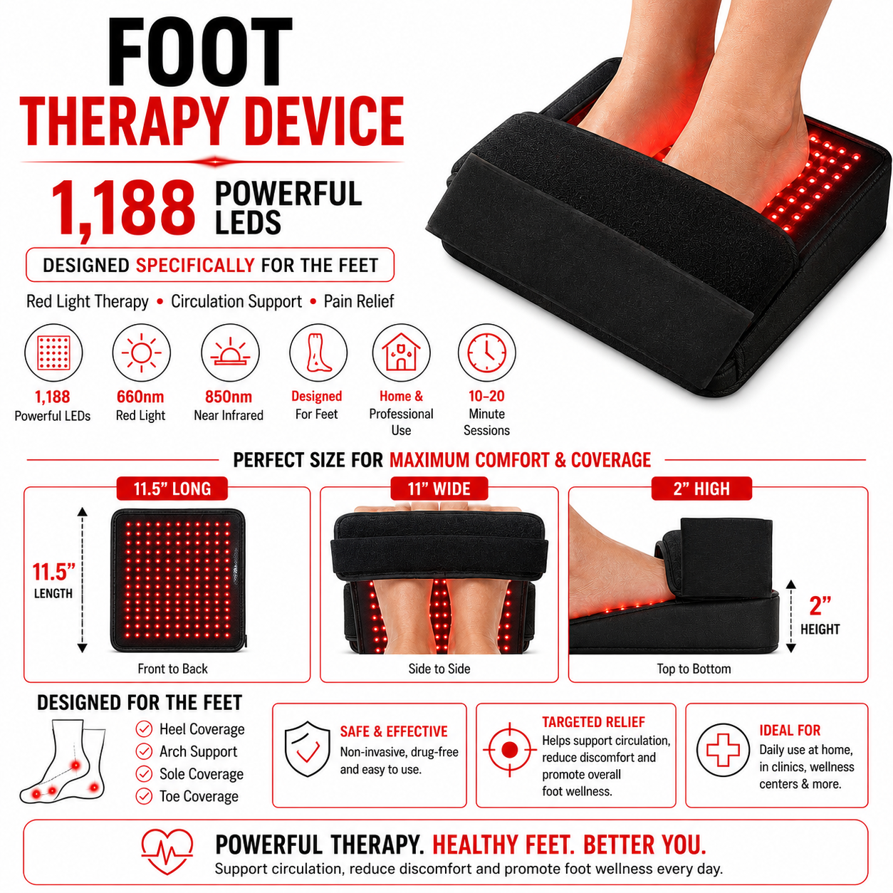 Red Light Neuropathy and Circulation Support System for Feet, Calves, Lower Back. 3,456 LEDs in System