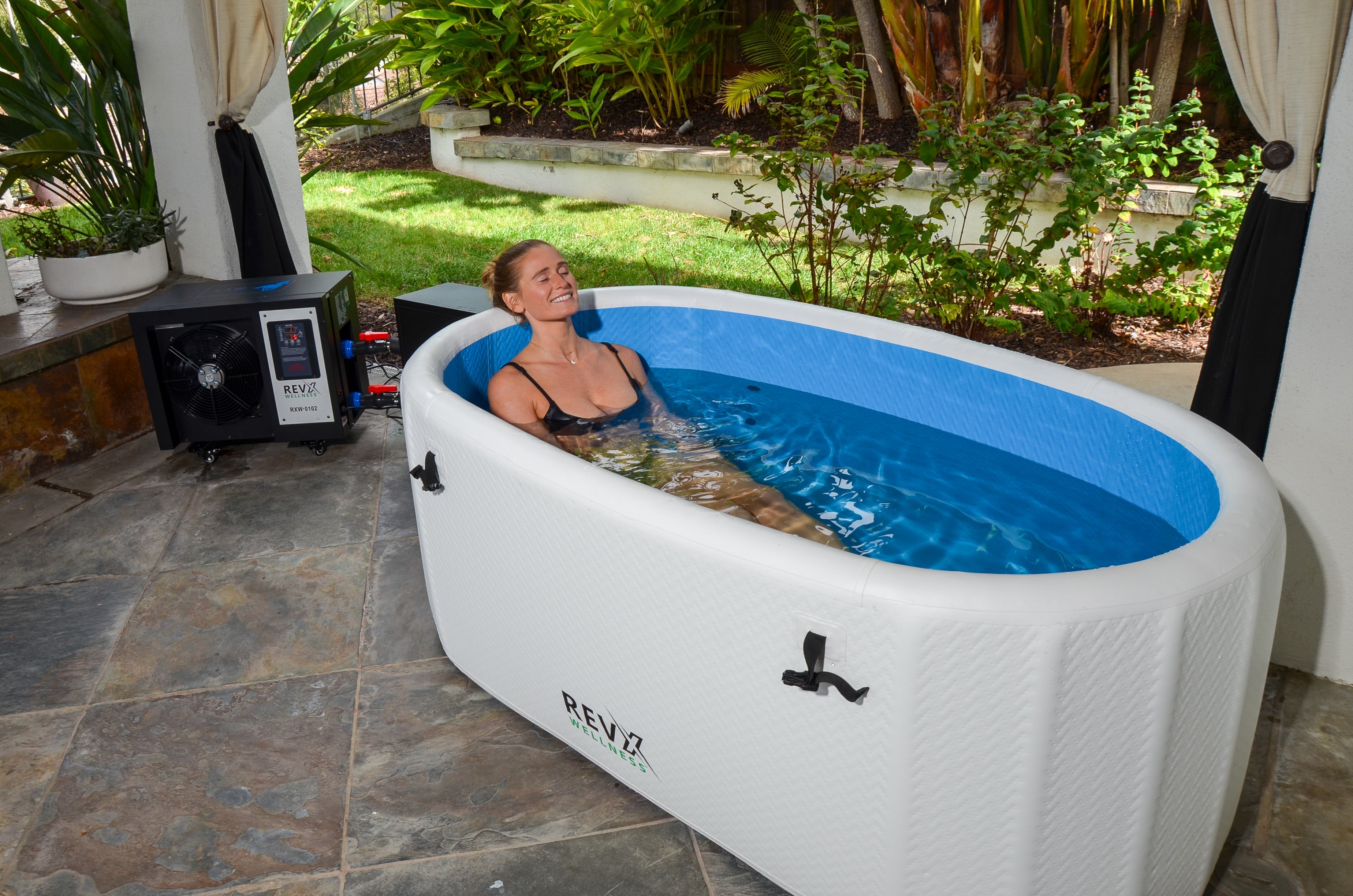 RevX Deluxe 2-Person Inflatable Cold Plunge Tub | High-Grade PVC Drop-Stitch Indoor/Outdoor Ice-Ready Tub