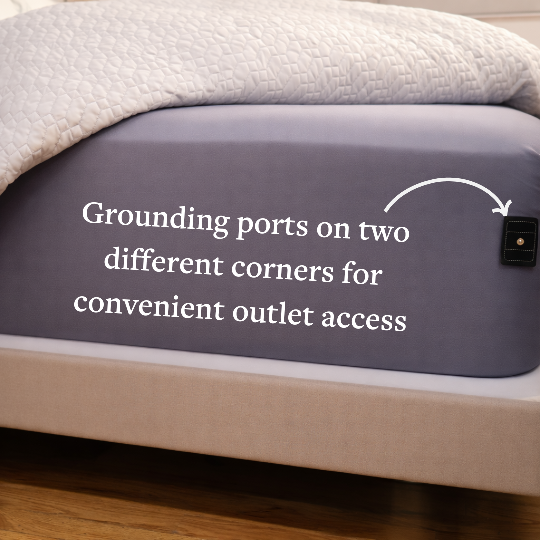 GroundLuxe Organic Cotton Grounding Sheet | US-Sewn 18-Inch Deep Pocket Fitted Sheet with Silver Fiber