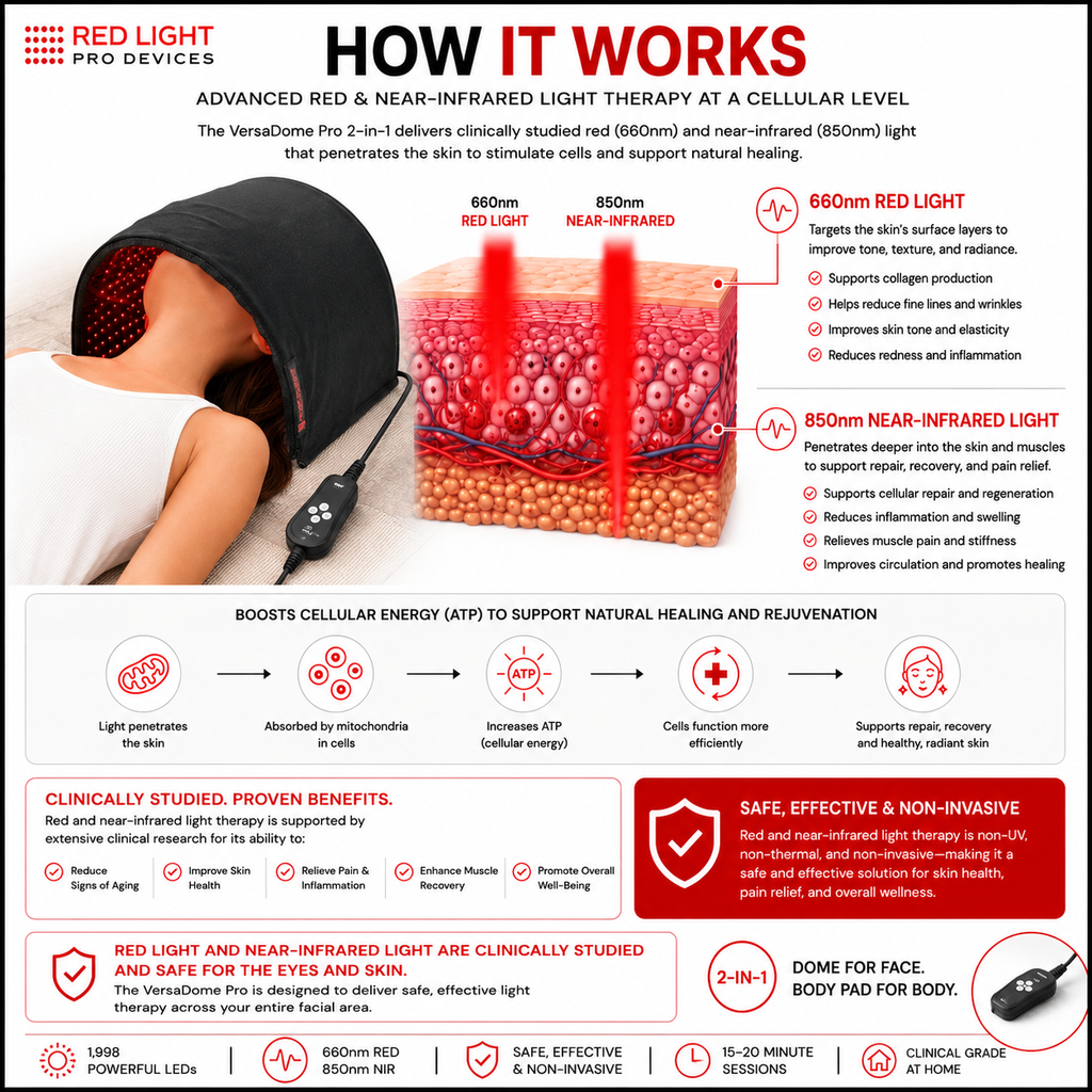 Red Light Therapy VersaDome Pro 2-in-1 – Face & Body Device with 1,998 LEDs