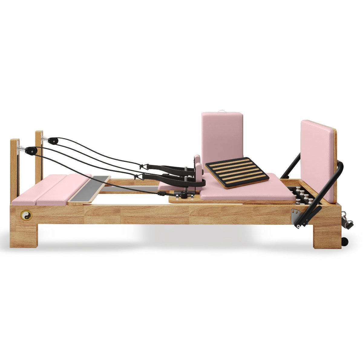 Nano Pro Lite Oak Wood Pilates Reformer – Pink | 5-Spring Home Reformer