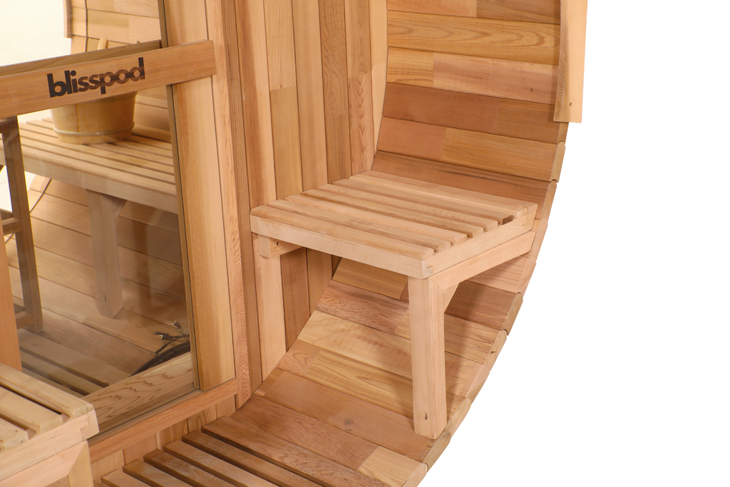 Blisspod Prague 2–4 Person Canadian Red Cedar Outdoor Barrel Sauna | Steam Heater + Full Glass Back