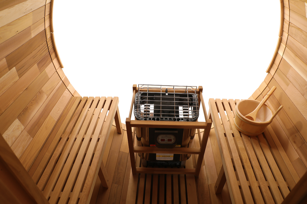 Blisspod Prague 4-Person Outdoor Barrel Sauna | Canadian Red Cedar, Full Glass Back, 32–194°F