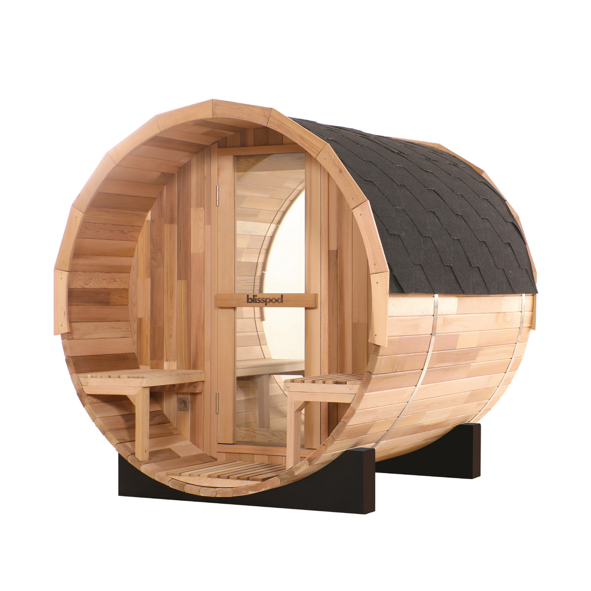 Blisspod Prague 2–4 Person Canadian Red Cedar Outdoor Barrel Sauna | Steam Heater + Full Glass Back