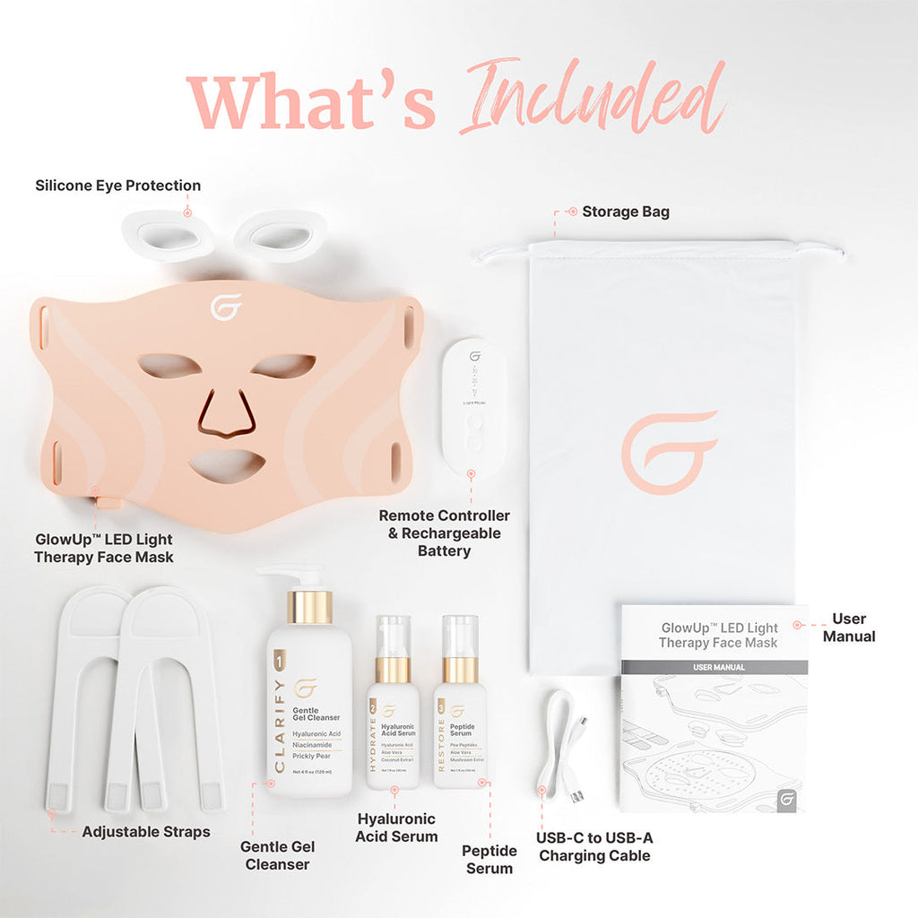 LED face mask, at-home LED facial mask, 6 light modes, 288 LED diodes, deluxe bundle
