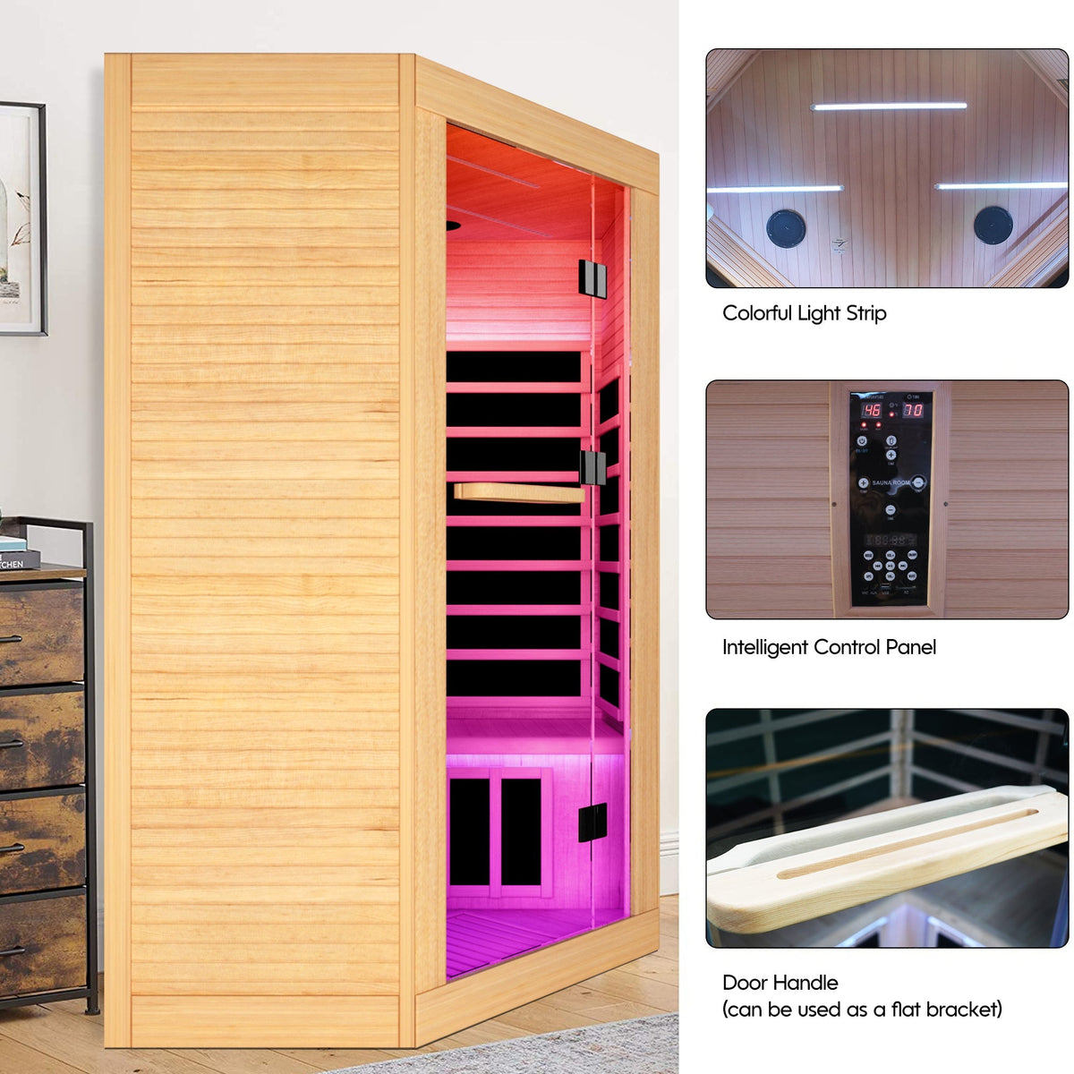 2-Person Canadian Hemlock FAR Infrared Corner Sauna | 9 Heaters, 86–149°F, Bluetooth