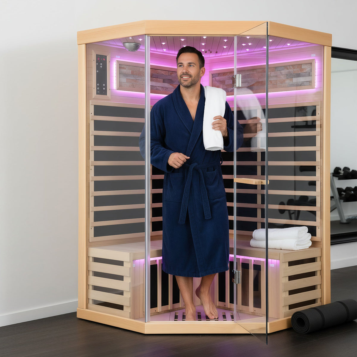 2-Person Canadian Hemlock FAR Infrared Indoor Sauna | 7 Carbon Heaters, Starlight Ceiling, 149°F
