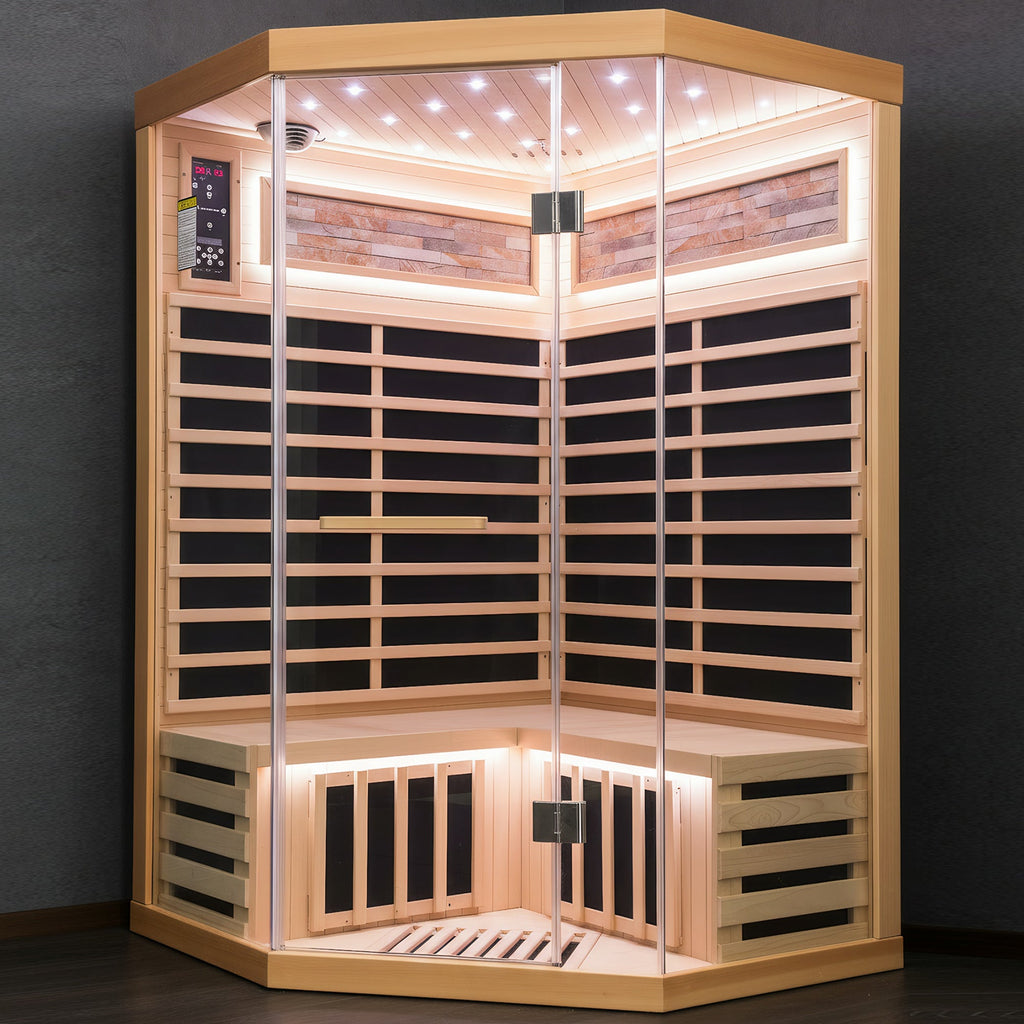 2-Person Canadian Hemlock FAR Infrared Indoor Sauna | 7 Carbon Heaters, Starlight Ceiling, 149°F