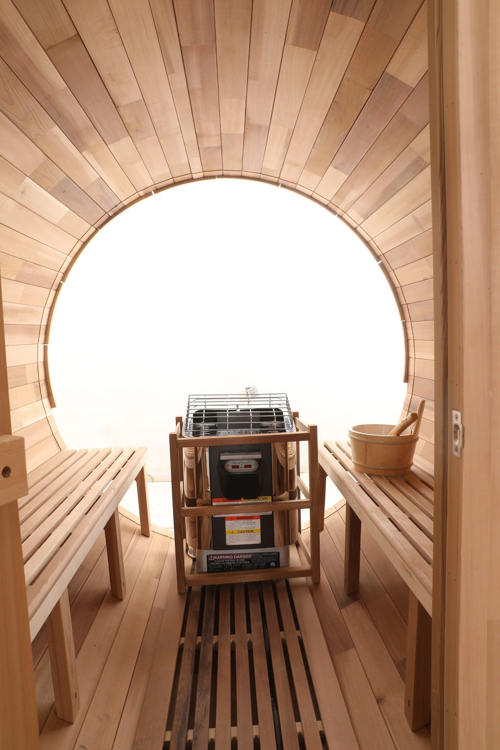 Blisspod Prague 4-Person Outdoor Barrel Sauna | Canadian Red Cedar, Full Glass Back, 32–194°F