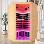 2-Person Canadian Hemlock FAR Infrared Corner Sauna | 9 Heaters, 86–149°F, Bluetooth