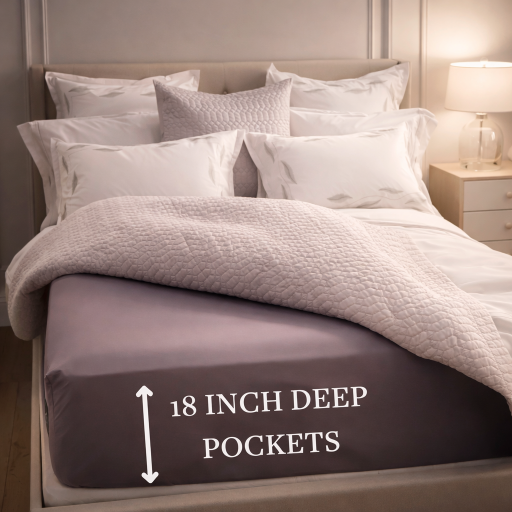 GroundLuxe Organic Cotton Grounding Sheet | US-Sewn 18-Inch Deep Pocket Fitted Sheet with Silver Fiber