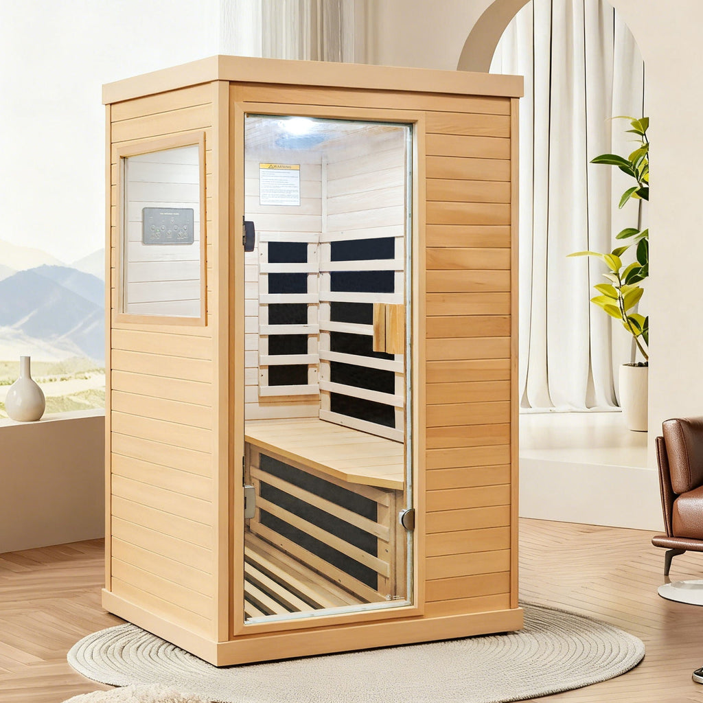 1-Person Hemlock Indoor Infrared Sauna | 6 Heating Plates, Bluetooth & Ambient Lighting
