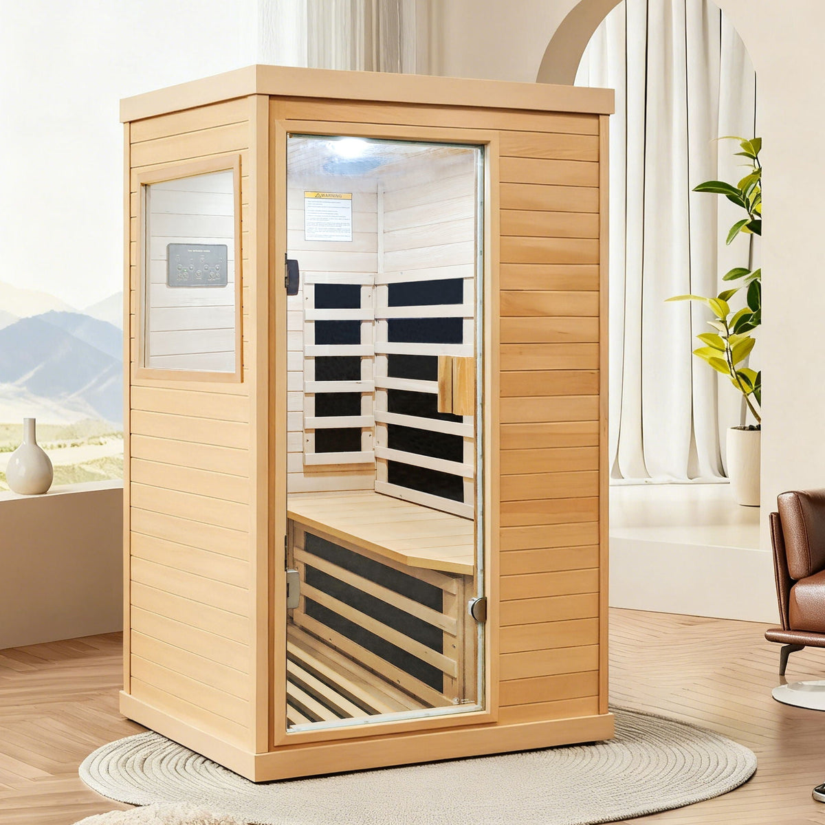1-Person Hemlock Indoor Infrared Sauna | 6 Heating Plates, Bluetooth & Ambient Lighting